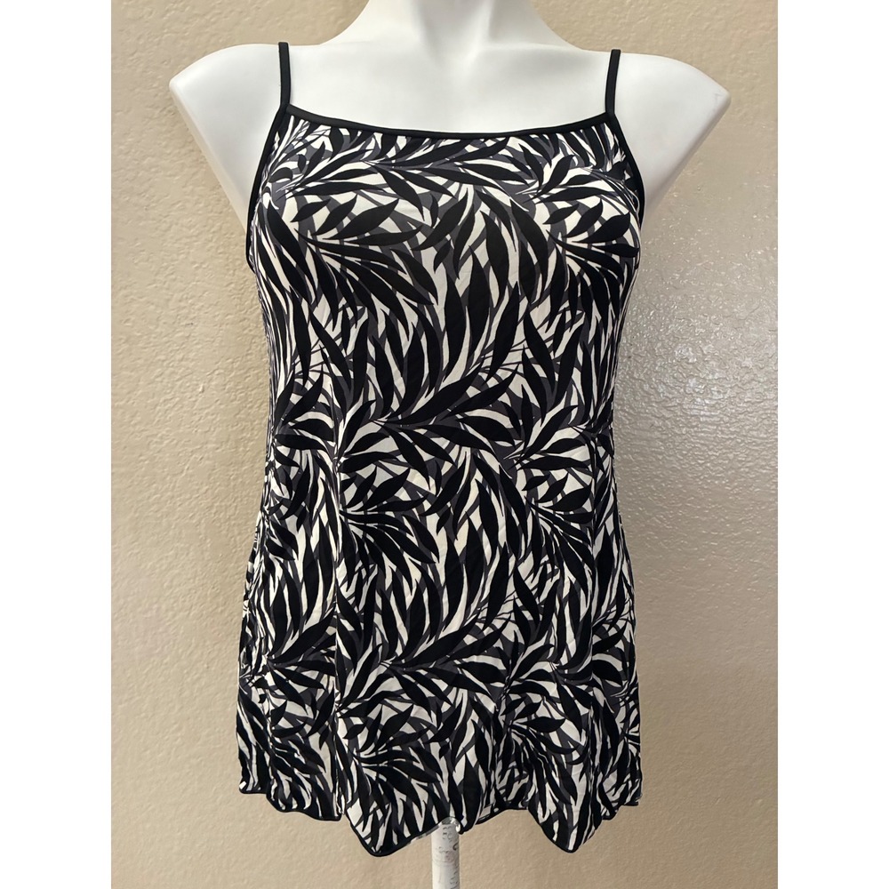 Jockey Womens XL Black White Palm Leaf Print Camisole Tank Top Adjustable Straps